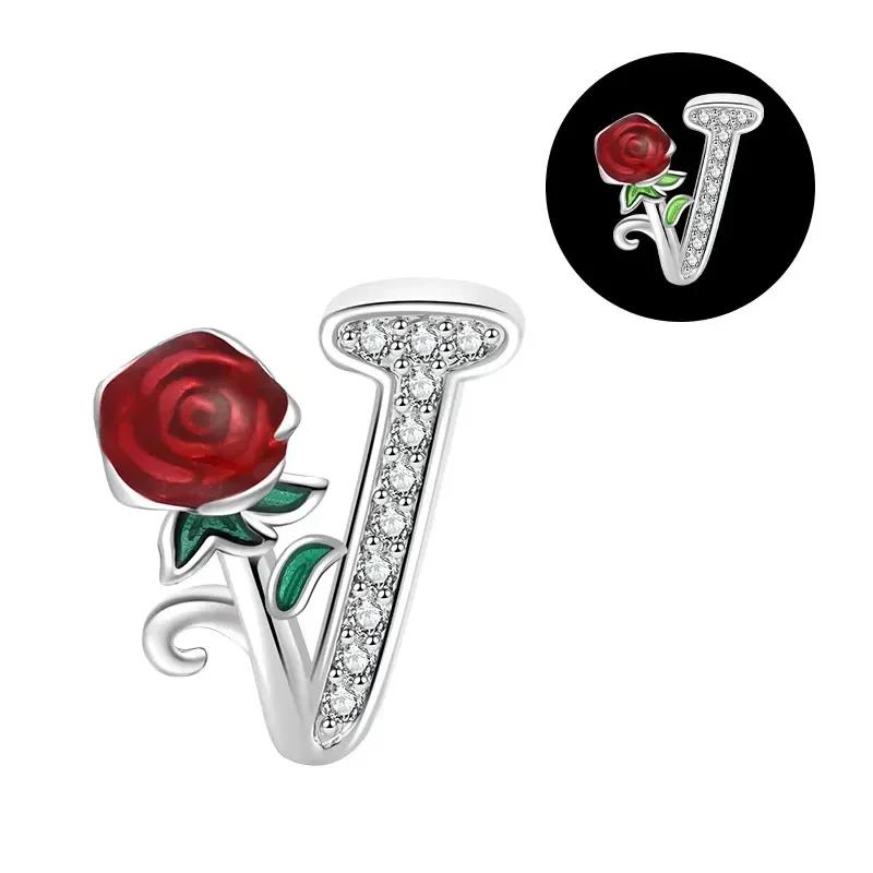 Copper 26 Letter A-Z Red Rose Charms Luminous Bead Fits Genuine Bracelets Do-It-Yourself Beautiful Jewellery Beautiful Gift For Women