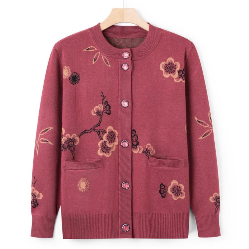 Mom's new early autumn sweater jacket medium old woman autumn knitted sweater old lady casual top grandma cardigan