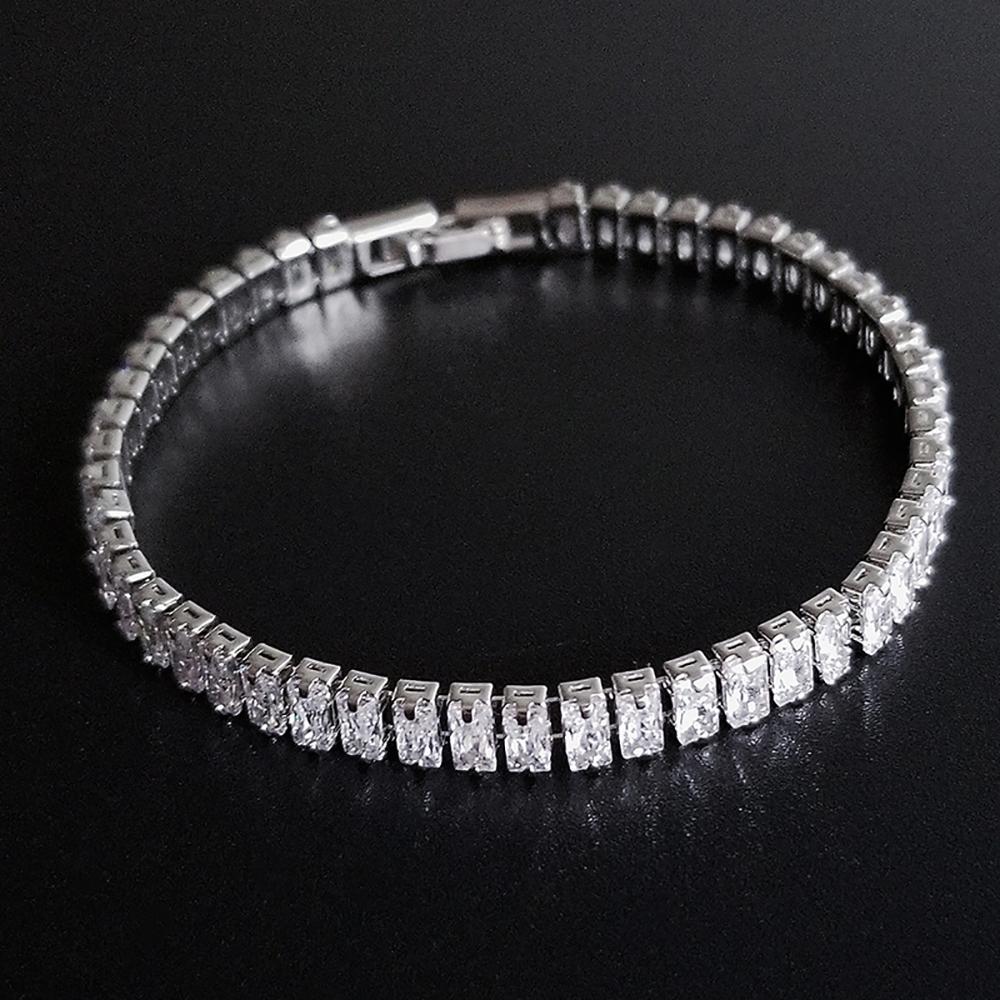 New Luxury Princess Cut 17cm Silver Color on Hand Bracelet Bangle for Women Anniversary Gift Jewelry S5776