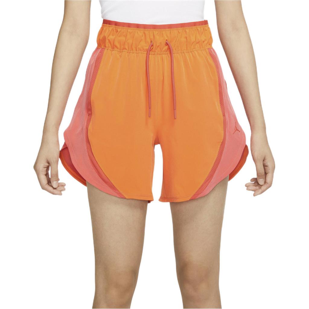 Jordan Sport Logo Print Elastic Waist Mid Rise Straight Leg Shorts Women Shorts Orange DQ4456-819