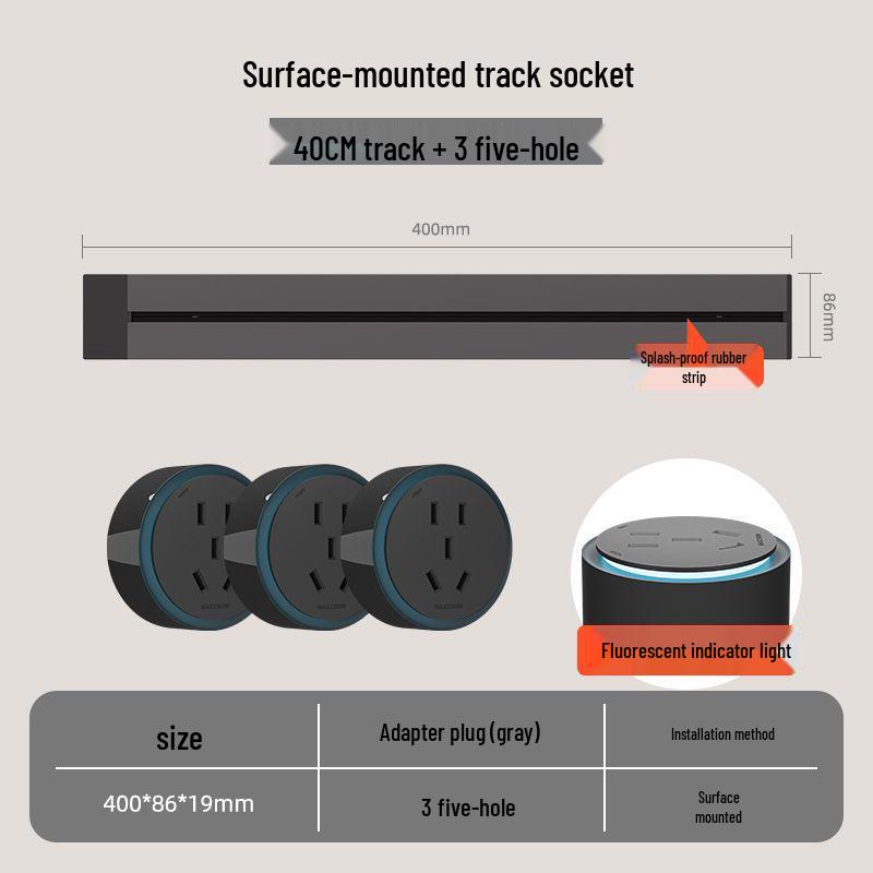 Movable Surface-Mounted Wireless Track Socket for Kitchen Island