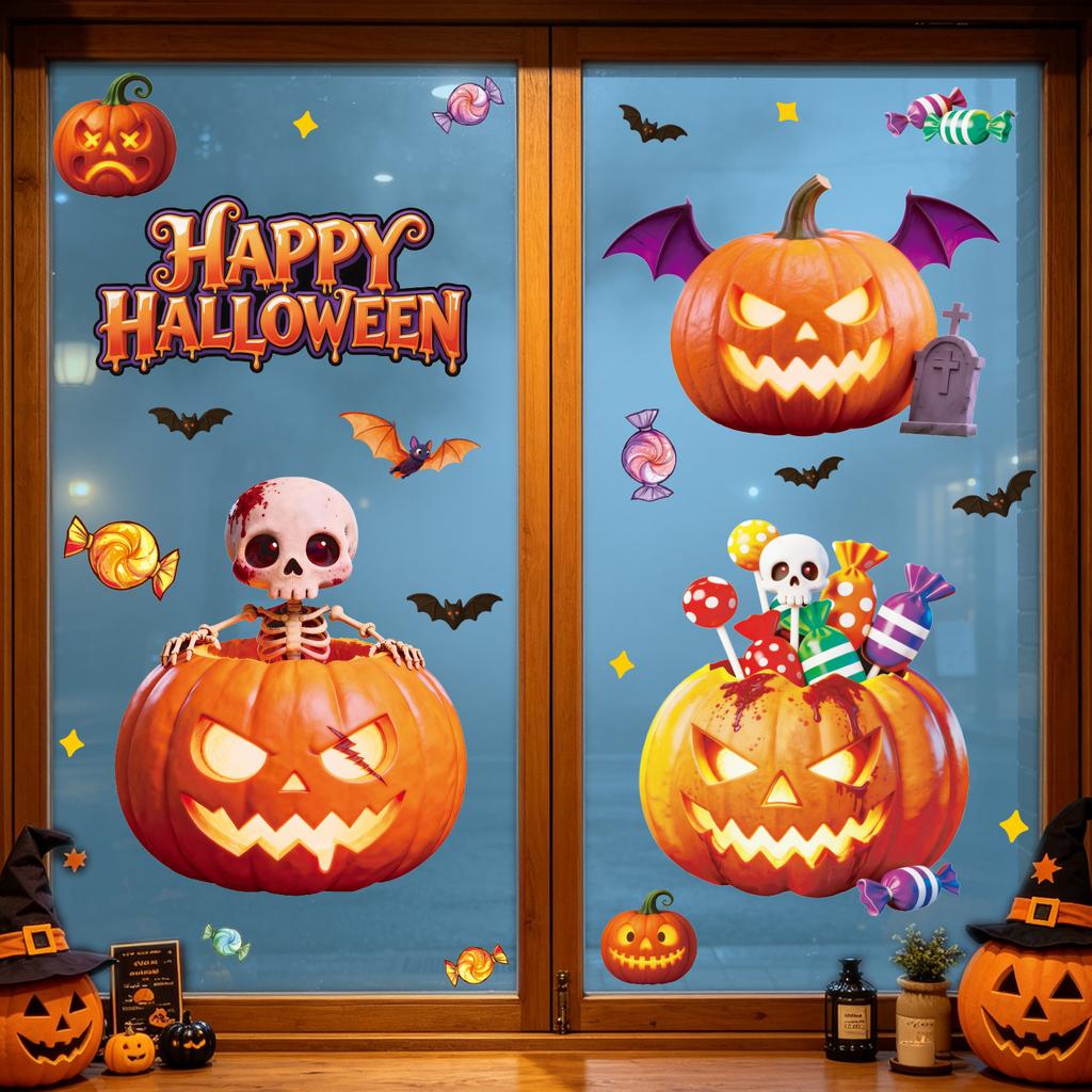 Halloween decoration bat ghost window sticker Halloween party atmosphere layout creative pumpkin lantern static glass sticker
