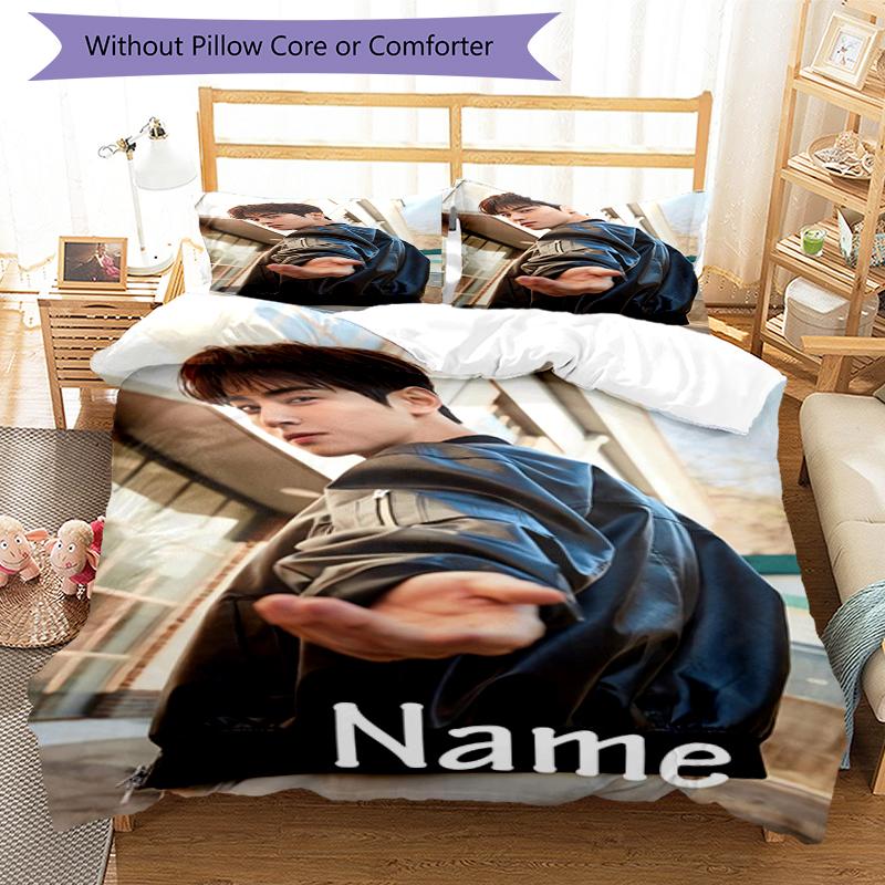 3pcs Custom Name Cha Eun woo Bedding Set Duvet Cover Closure Includes 1 Duvet Cover & 2 Pillowcases, Soft and Comfortable for All Seasons.