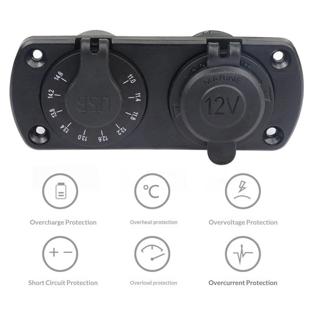 Waterproof Double USB A 4.8A Charging Panel for Vehicles and Boats with Real Time Voltage Display and Safety Functions