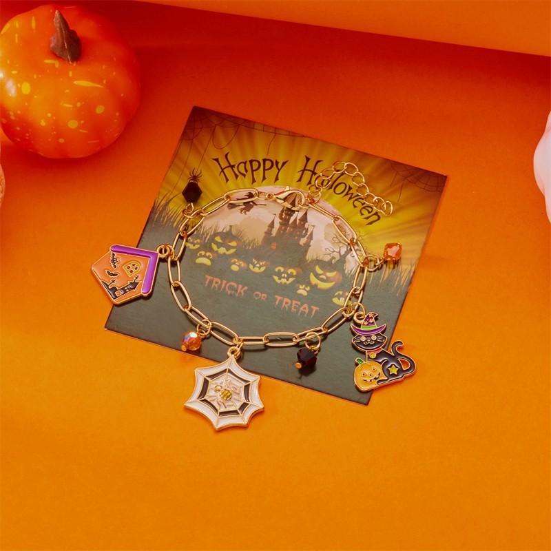 Halloween-Serie Fliegende Katze Skelett Geist Anhänger Armbänder für Damen Handgemacht Dicke Kette Charm-Armband Party Schmuck Geschenke