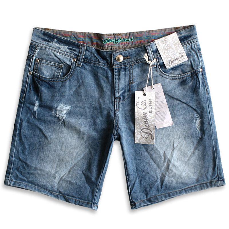 

Foreign Trade Plus Size Ladies XL Distressed Pleated Denim Shorts Dark UK12(Approximately 70.00 kg-80.00 kg.)