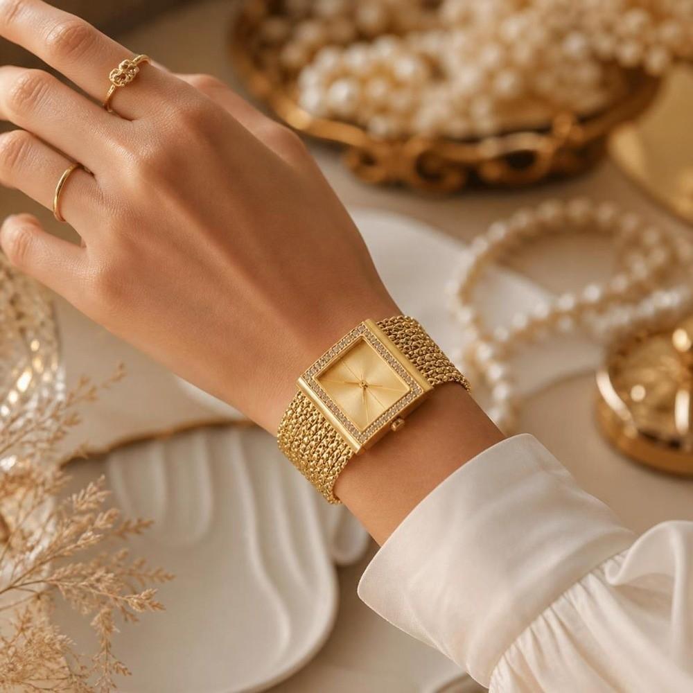 Luxus Quarz Armbanduhr Stahlarmband Quadratisches Zifferblatt Armbanduhr Quarzwerk Strass-Dekor Damen Armbanduhr für Frauen
