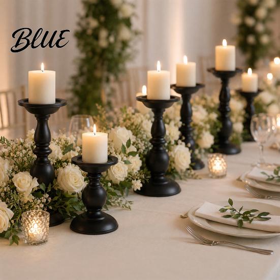 Decorative Candle Holder Vintage Holder Black Matte Pillar Holders
