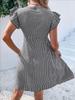 European & American Women's Ruffle Sleeve Square Neck Plaid High-Waisted Dress