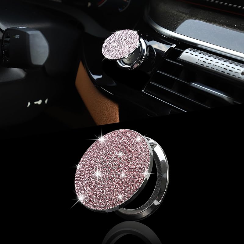 TOMALL Bling Car Engine Start Button Cover Diamond Crystal Push Start Ring Sticker Sparkly Accessories Circle Ring Bling Ignition Button Rhinestone