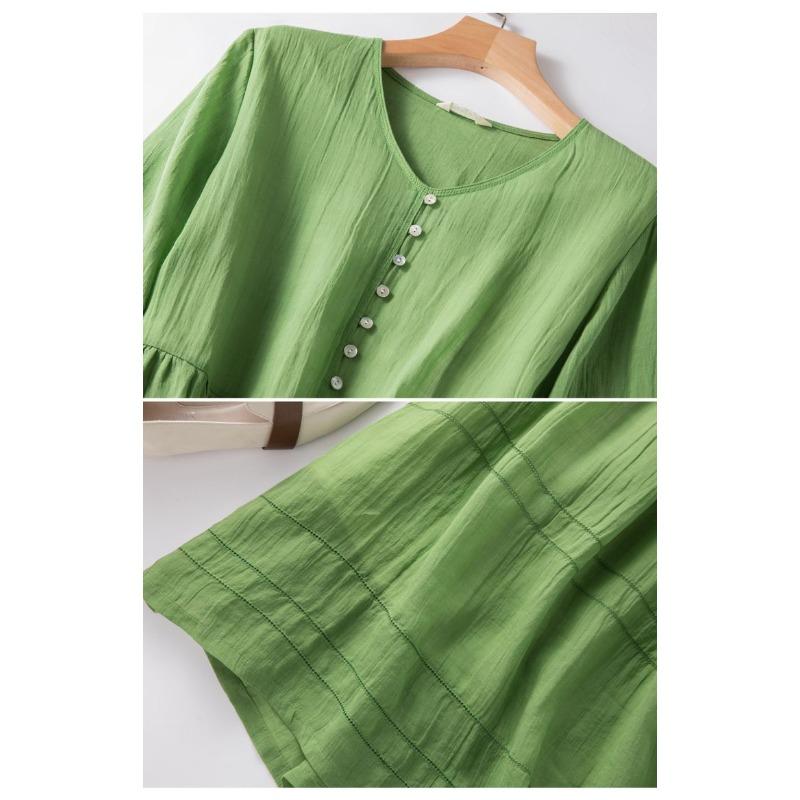 Japanese Style Summer Linen Dress Women Pure Color Slim Loose Long Dress Cotton Flowy Casual