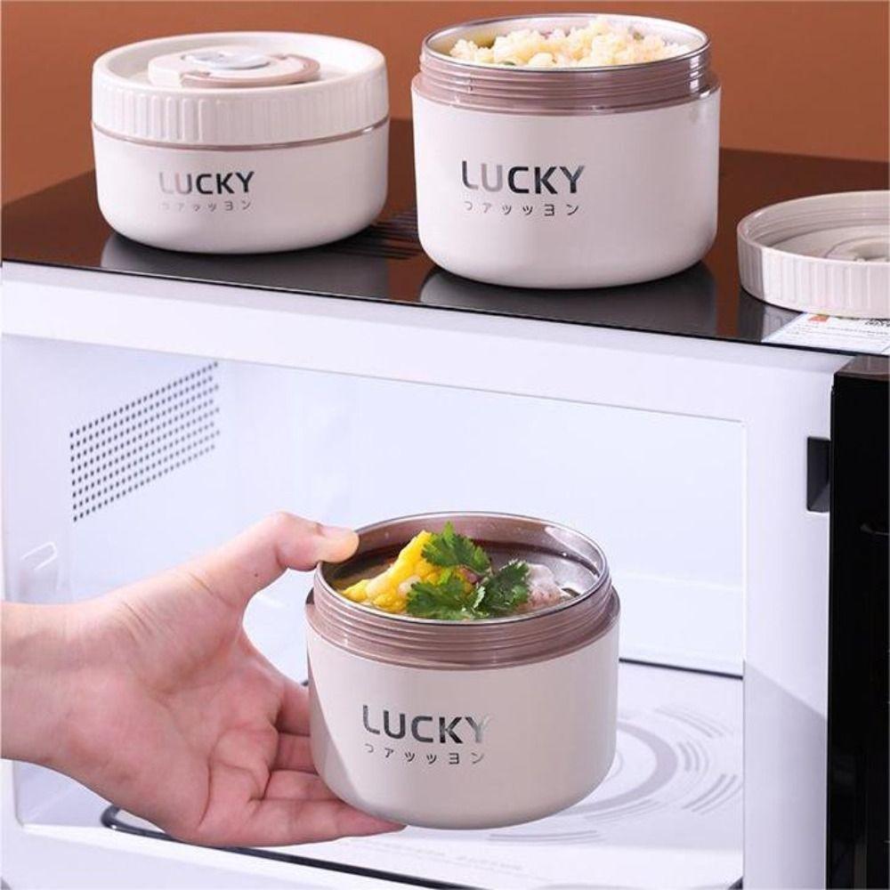 Stainless Steel Food Container Double Layer Soup Bowl Portable Thermal Lunch Box  Office Worker