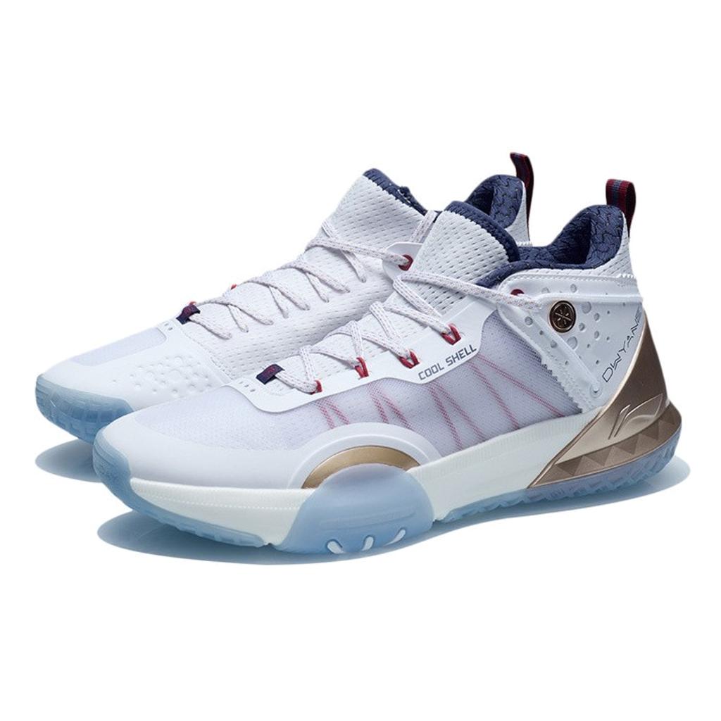 New LiNing All Day 6 V2 Cushioning Anti Slip And Wear Resistant Coverage Support Mid Top Basketball Shoes Men's White Blue ABPR029-4