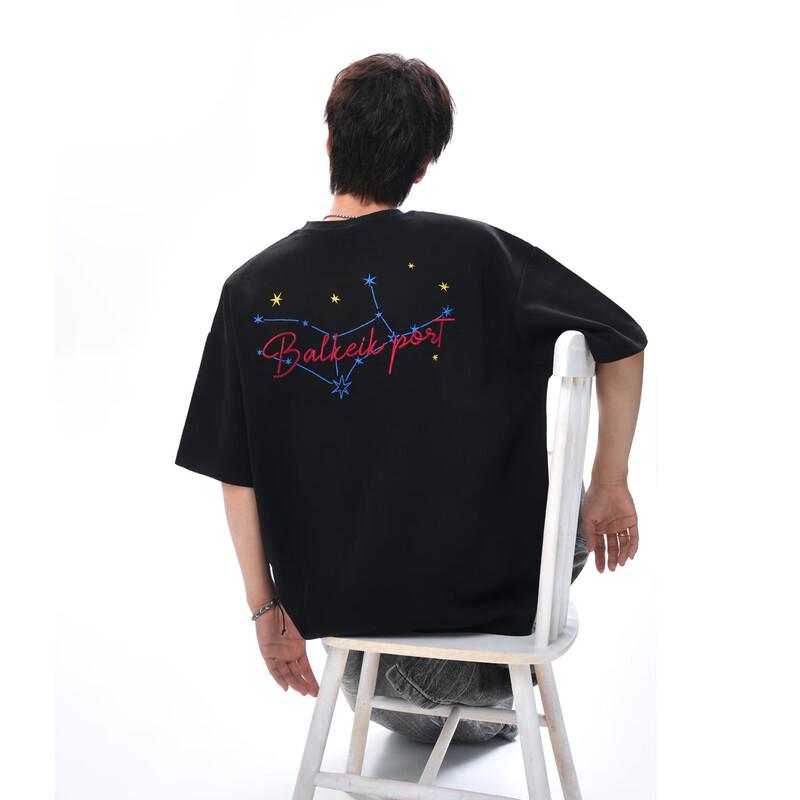 QOTRIOCK Men s Embroidered Loose Fit Short Sleeve T-Shirt L чёрный