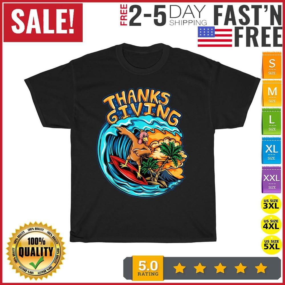 

Thanksgiving Turkey Riding Surf Board Ocean Waves Vintage T Shirt Men Women NEW XL