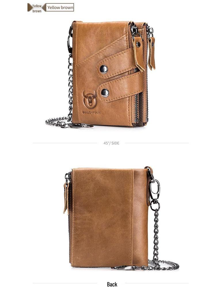 Cow Captain Vintage RFID Men's Trifold Zipper Wallet - Genuine Leather & Top Layer Cowhide
