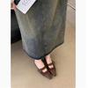 Thick Heel Splicing Suede Bag Head Half Slippers Women's Shoes Spring and Summer New Retro Versatile Sandals