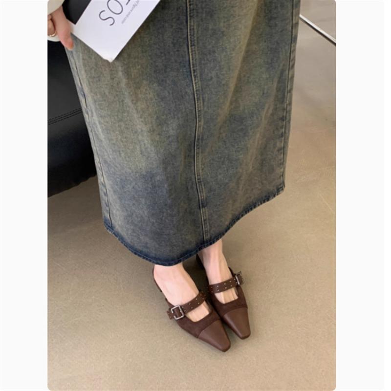 Женские туфли-полуботинки на толстом каблуке комбинированные с замшевой головкой весенне-летние новые ретро универсальные сандалии 39 коричневый 3190₽