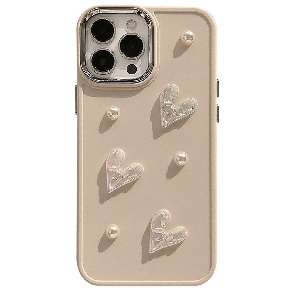 For iPhone 15 Pro Max Case Pearl Heart Aesthetic Shockproof TPU Phone Cover