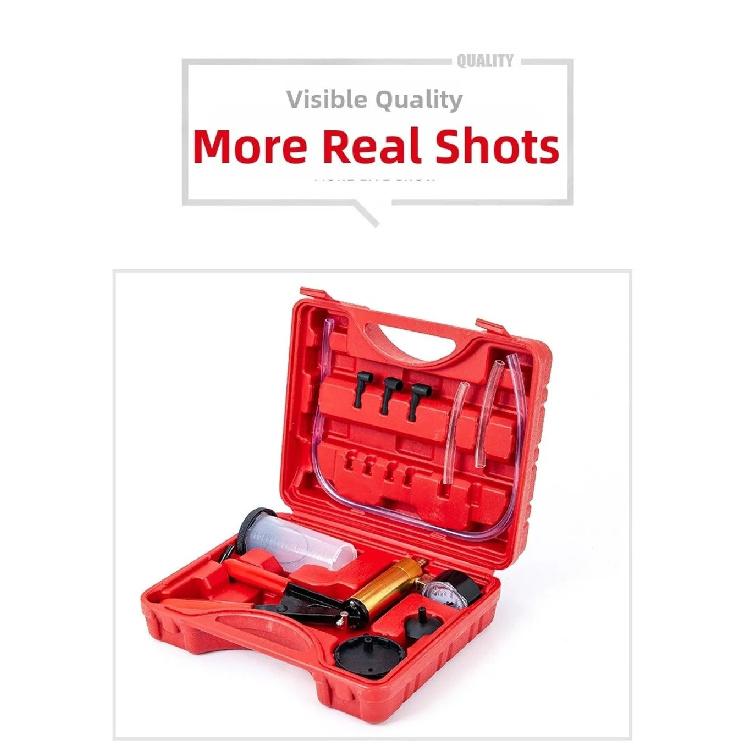 Portable Brake Bleeder Kit Durable Aluminum 2 In 1 Brake Fluid Drain Kit Manual With Gauge Vacuum Pistol Pump Tester