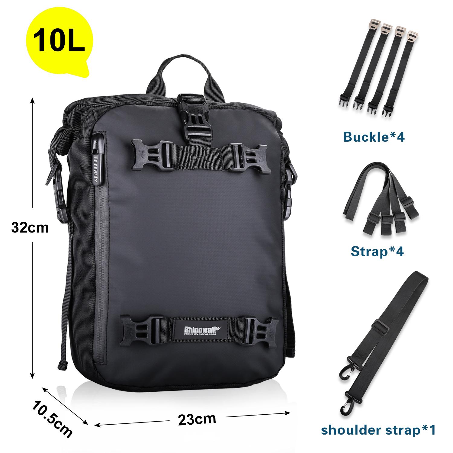 

Rhinowalk Motorcycle Rear Seat Bag 10L/20L/30L Waterproof Motocross Luggage Pack Multi-Function Tail Bag with Raincover 10L Black
