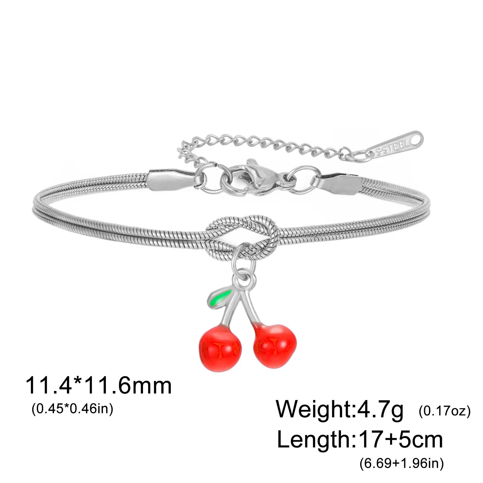 

Teamer Enamel Cherry Charm Bracelet For Woman Gold Color Stainless Steel Soft Knot Snake Chain Fashion Jewelry Gift New 2026 17-22cm
