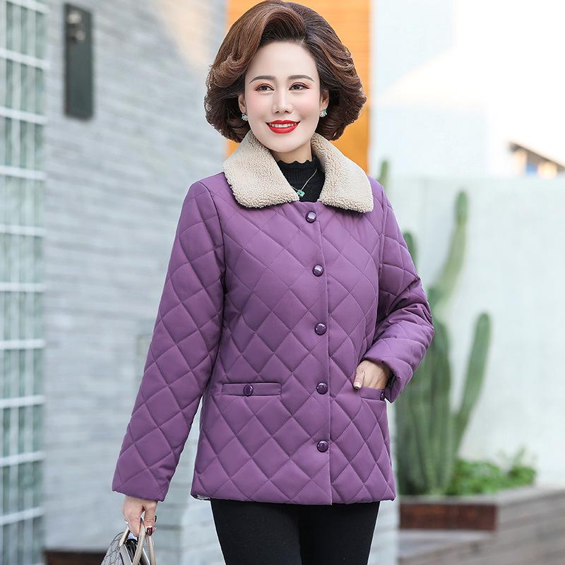 

Женское пальто Зимнее пальто Для пожилых мам Однобортное С добавлением бархата Пуховое Хлопковое Короткая куртка Пальто 4xl 5XL XXXXL фиолетовый