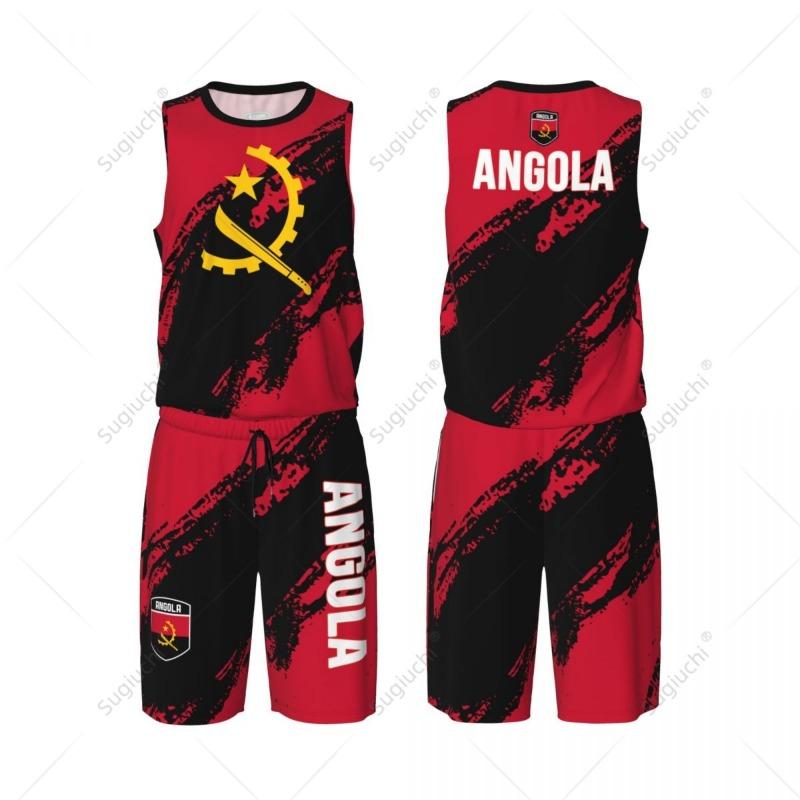 Men Angola Flag Basketball Jersey Set Mesh Shirt & Pants Sleeveless Exclusive Team-up Custom Name Nunber Unisex
