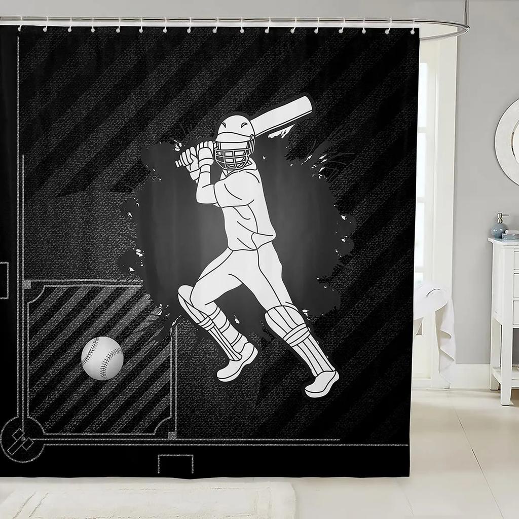 Baseball Shower Curtain Baseball Glove Sports Theme Polyester Fabric Bathtub Screen Home Decor Bathroom Curtains Set with Hooks