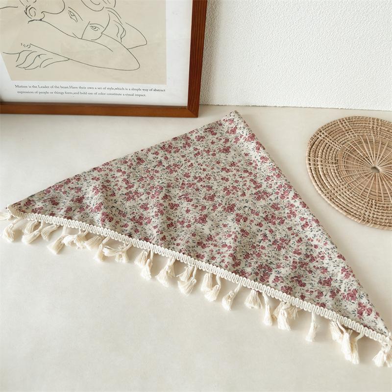 New Fringed Bag with Triangular Scarf, Floral Lace, Soft and Cozy Fabric Headscarf Hairpin Headpiece