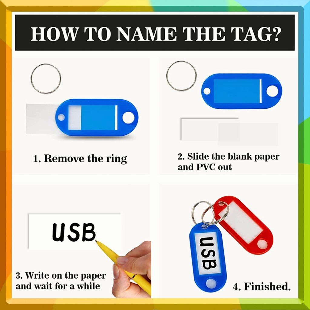50pcs Key ID Label Colorful Key Holder Plastic with Keyring ID Tags Name Label Card Portable