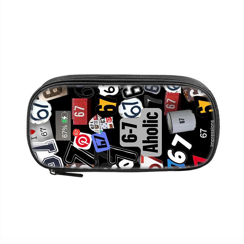 Six Seven Printed Pattern Nylon Pencil Case For Students With Compact Storage And Casual Style