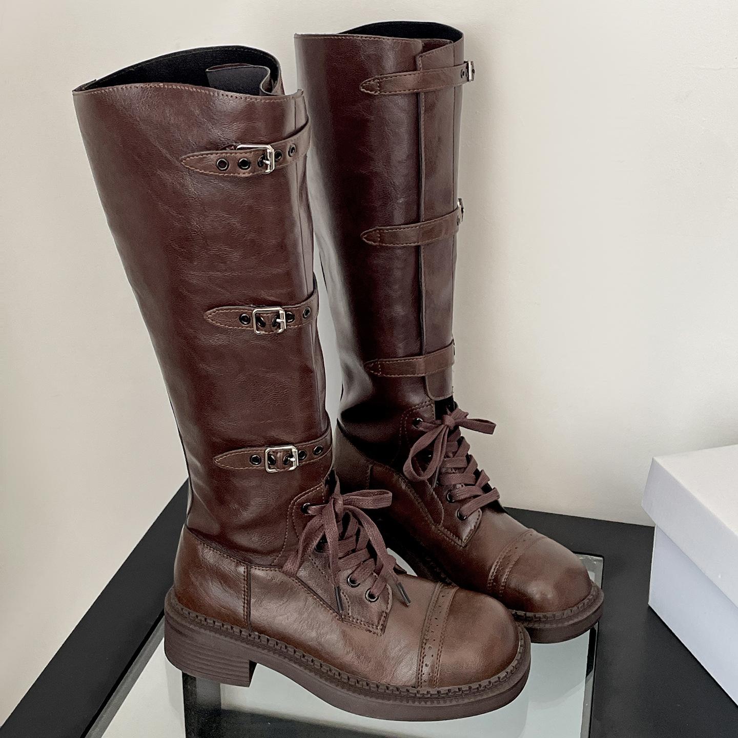 

Brown British style thick heel boots children s boots 2025 new autumn small man height and thinness knight boots 40 коричневый