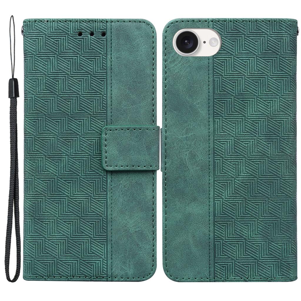 For iPhone 16e Leather Wallet Case Geometry Imprint Phone Cover