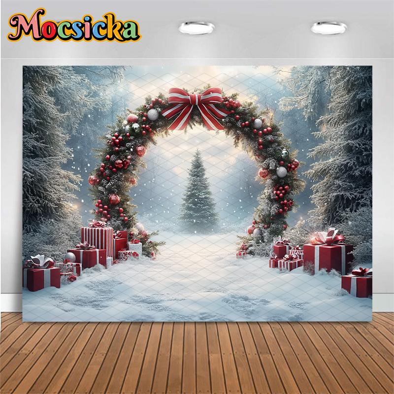 Mocsicka Christmas Backdrop Photography Xmas Tree Snow Lollipop Gifts Decoration Children Family Holiday Party Background Banner