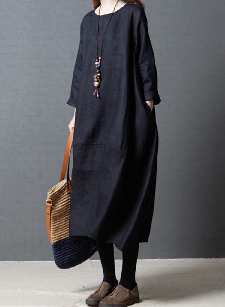 Yino Long 8 New Long Plus Loose Travel Women's Dress, Colors, Sleeve, Tunic/Maxi Length, Sizes, Fit, Linen, Slimming, Stylish,