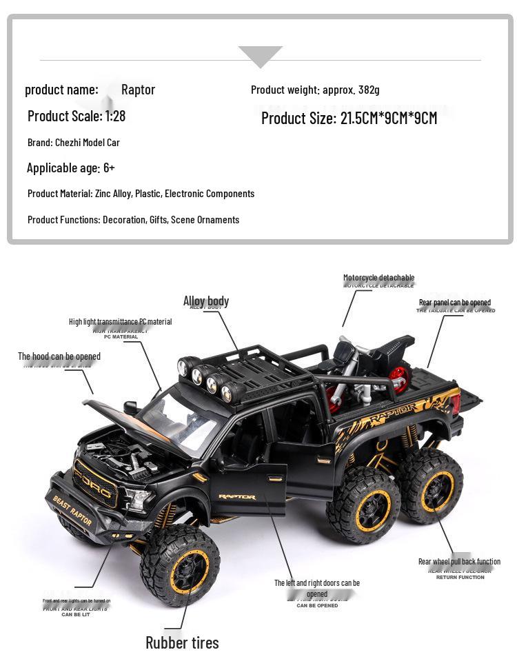 1:28 Die-cast Raptor F150 Toy Truck - Alloy Off-road Vehicle Model for Children