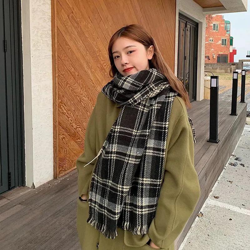 

WTEMPO Women s Retro Elegant Plaid Printed Scarves Autumn Winter Casual Versatile Scarf Shawls Cold-proof Windproof Warm Outdoor Scarves 1pc чорний