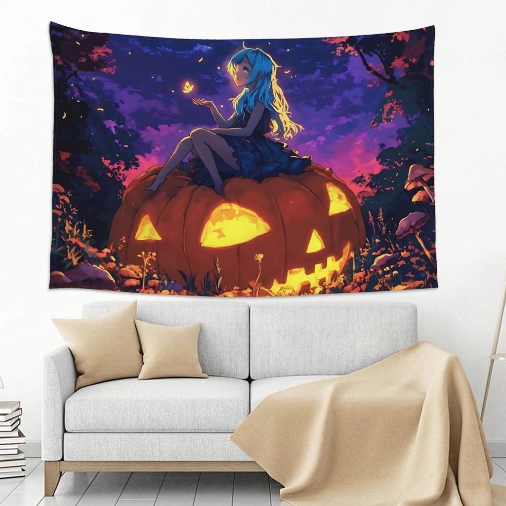 Halloween Girl Pumpkin Hill Print Tapestry Room decoration Home Decoration Tapestry Decor Accessories Cute Room Decor