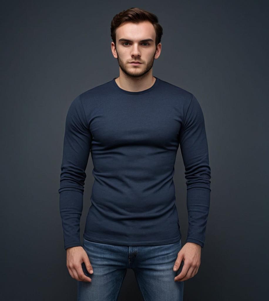 2-Pak Zestaw Basic Męskich Longsleeve Granat/Szary - M