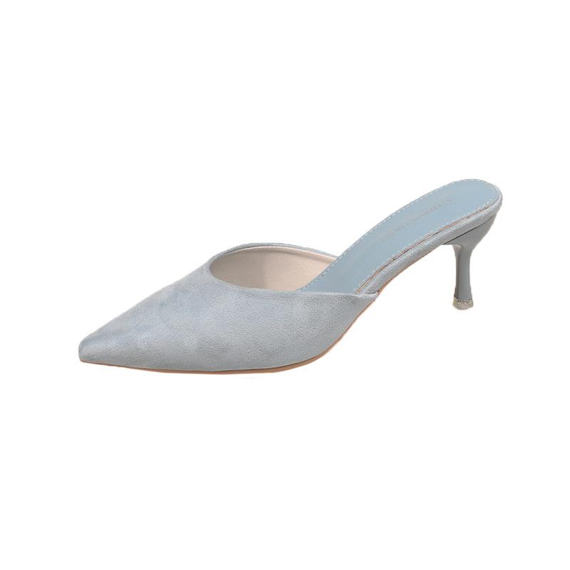 

Остроносые тапочки, модные босоножки с завязками на высоком каблуке, сандалии с завязками на голове, весна-лето 2025, новая корейская версия, верхняя одежда, тонкий каблук, классные тапочки 39 синий