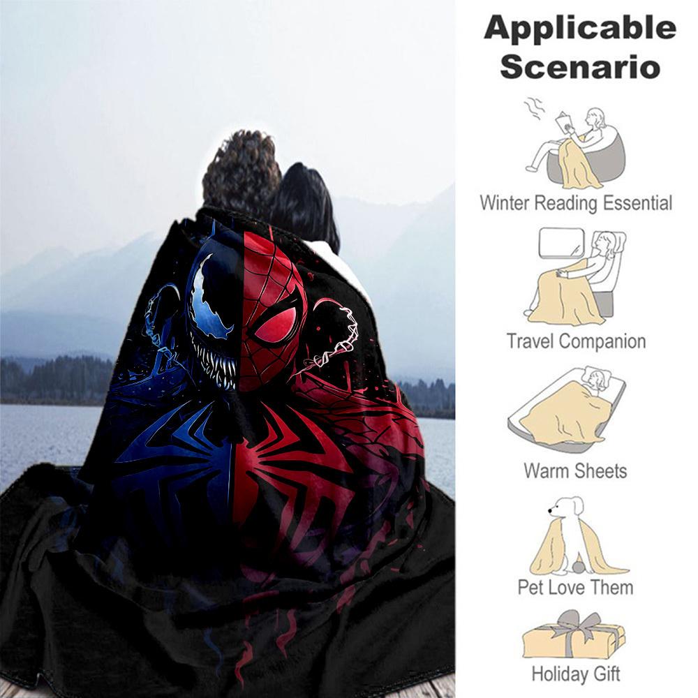 1pc Venom Spider-Man Outdoor Blanket Lightweight Flannel, Soft & Warm, All-Season Use for Sofa, Outdoor, Camping, Living Room, Office076