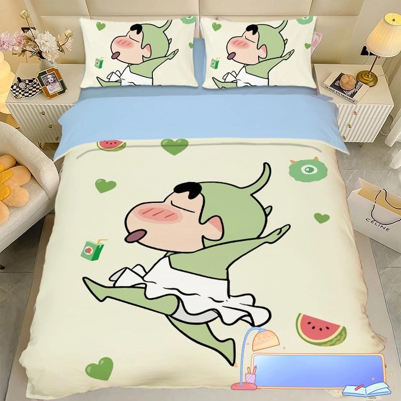 Boy Girl Crayon Shin-chan Bedding Set Pillowcase 2/3/pcs Shin-chan Duvet Cover Adult Children Gift Single Double Large Size