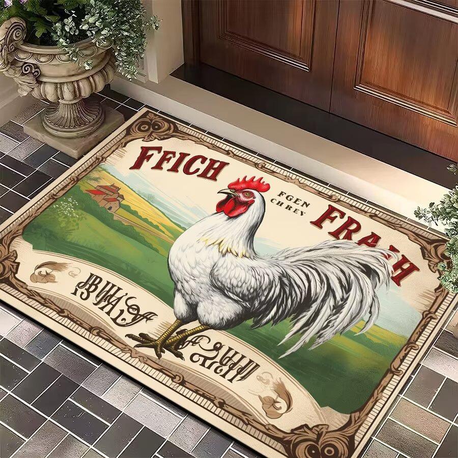 Vintage Rooster Pattern Door Mat Farmhouse Style Non Slip Rug For Front Door Entryway Porch Home Decor Farm Lovers Use