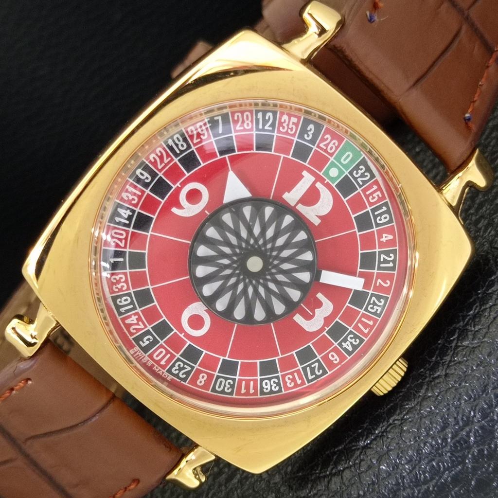 

VINTAGE HAND-WINDING SWISS MENS POKER FACE RED COLOR DIAL WATCH a701108-5 R205b-a701108