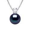 Necklace - PEARLS & COLORS - Solitaire Necklace - Round 8-9 Mm Freshwater Pearl - 925 Sterling Silver - Cubic Zirconia