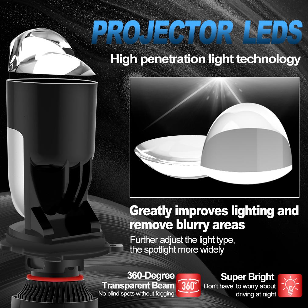 2 ks H4 LED Dvojitá projektorová čočka Mini Canbus 9003 HB2 80W 80000LM Žárovky do světlometů automobilu Dálkové a potkávací světlo 12V 24V 6000K Automobily Motocyklový světlomet