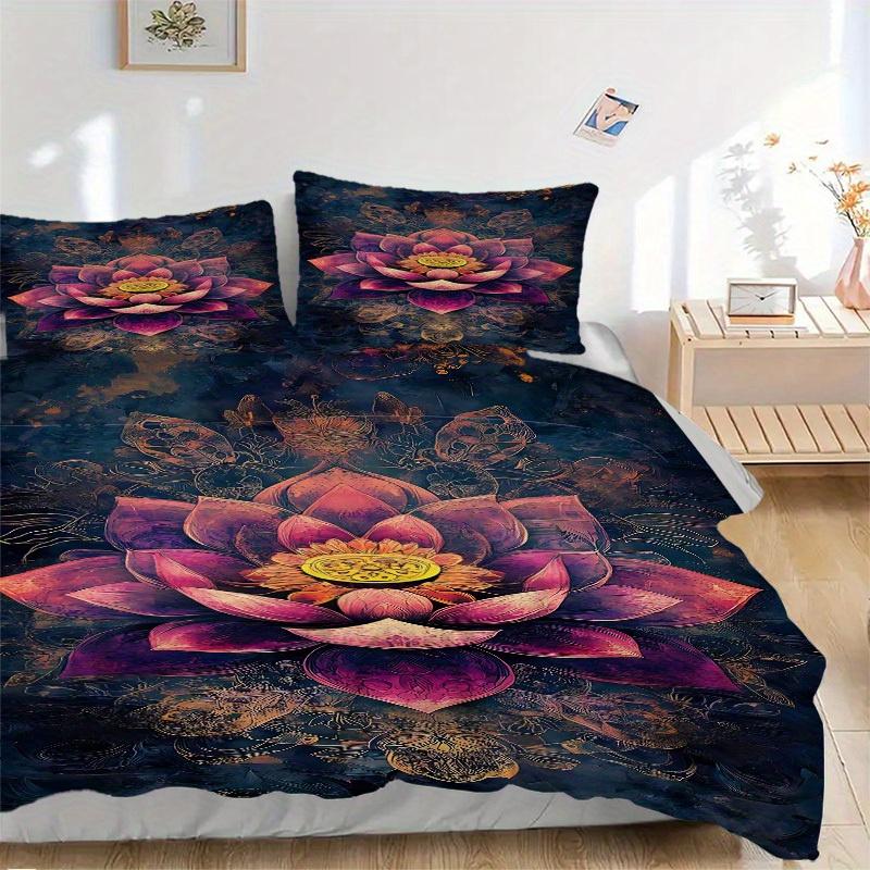 3pcs Lotus Mandala Soft Comfortable Bedding set, For Bedroom, Guest Room And Dorm, All - Season Use, High-Definition Printing121