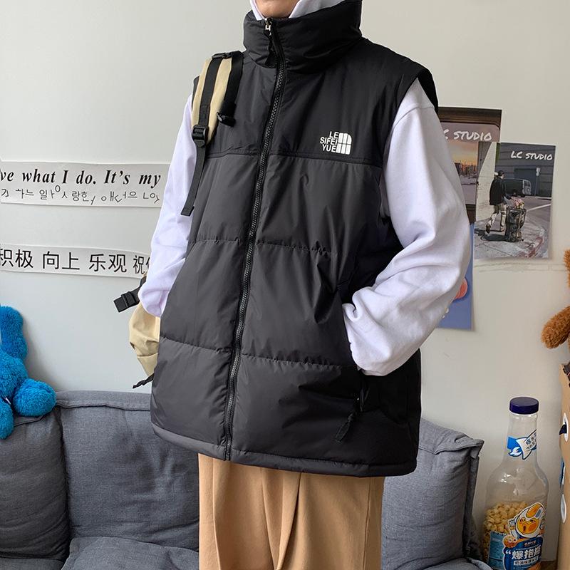 

Мужское пальто осенне-зимний хлопковый жилет мужские плечи теплый молодежный модный свободный жилет в гонконгском стиле для мужчин 3XL чёрный