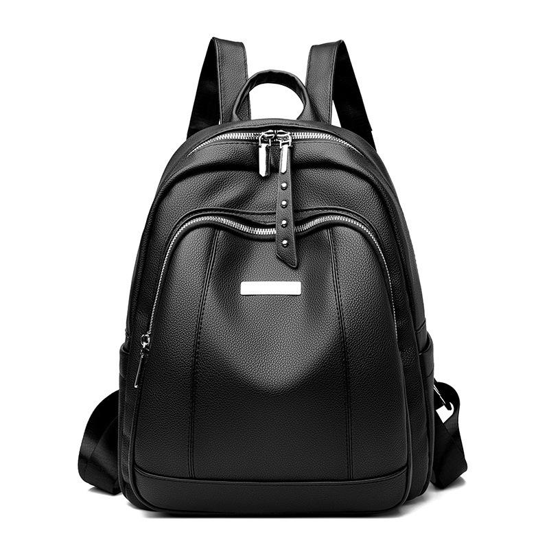 Retro Soft Leather Casual Backpack, Large Capacity, Solid Color, Simple Commuting Backpack, Trendy and Versatile, High School Student Backpack